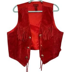 Vintage Rock Creek Red Suede Fringe Western Vest Leather Cowboy Boho